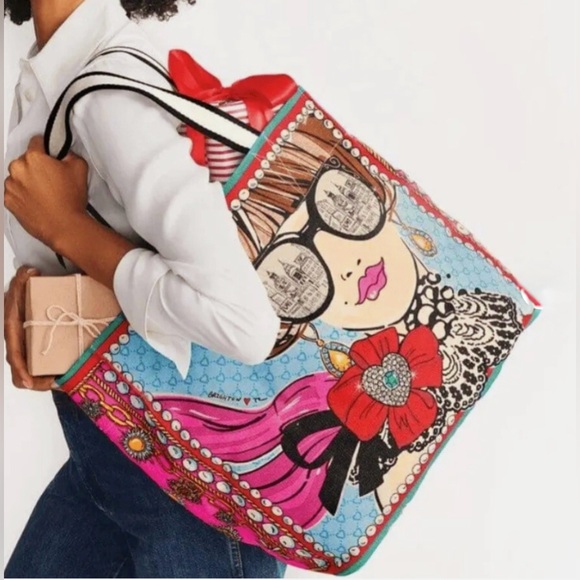 Brighton Blue and Pink Artistic Tote Bag - Picture 15 of 16